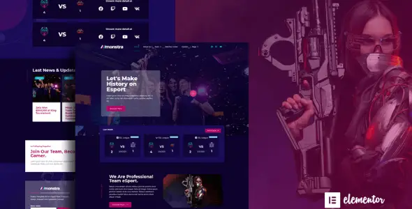 Monstra – Esports & Gaming Elementor Template Kit